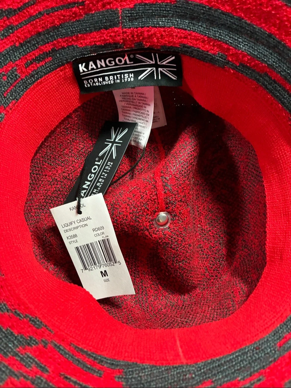 Kangol Red & Black Swirl Knit Bucket Hat